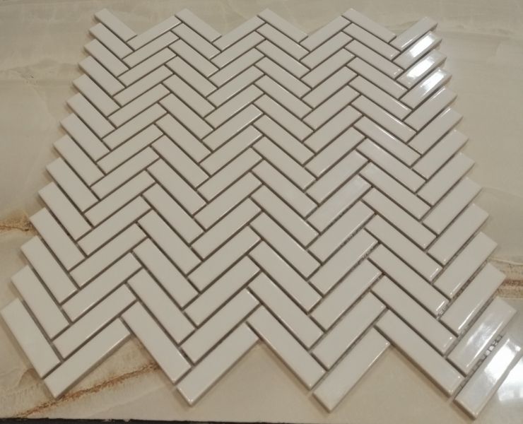  White Gloss Chevron Mosaic Tiles