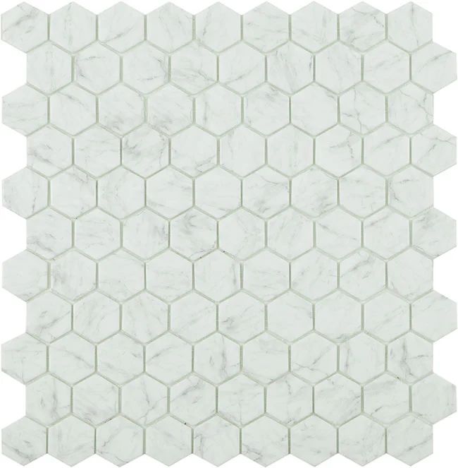 Save 33 Carrara White Marble Hexagon Mosaic 25mm